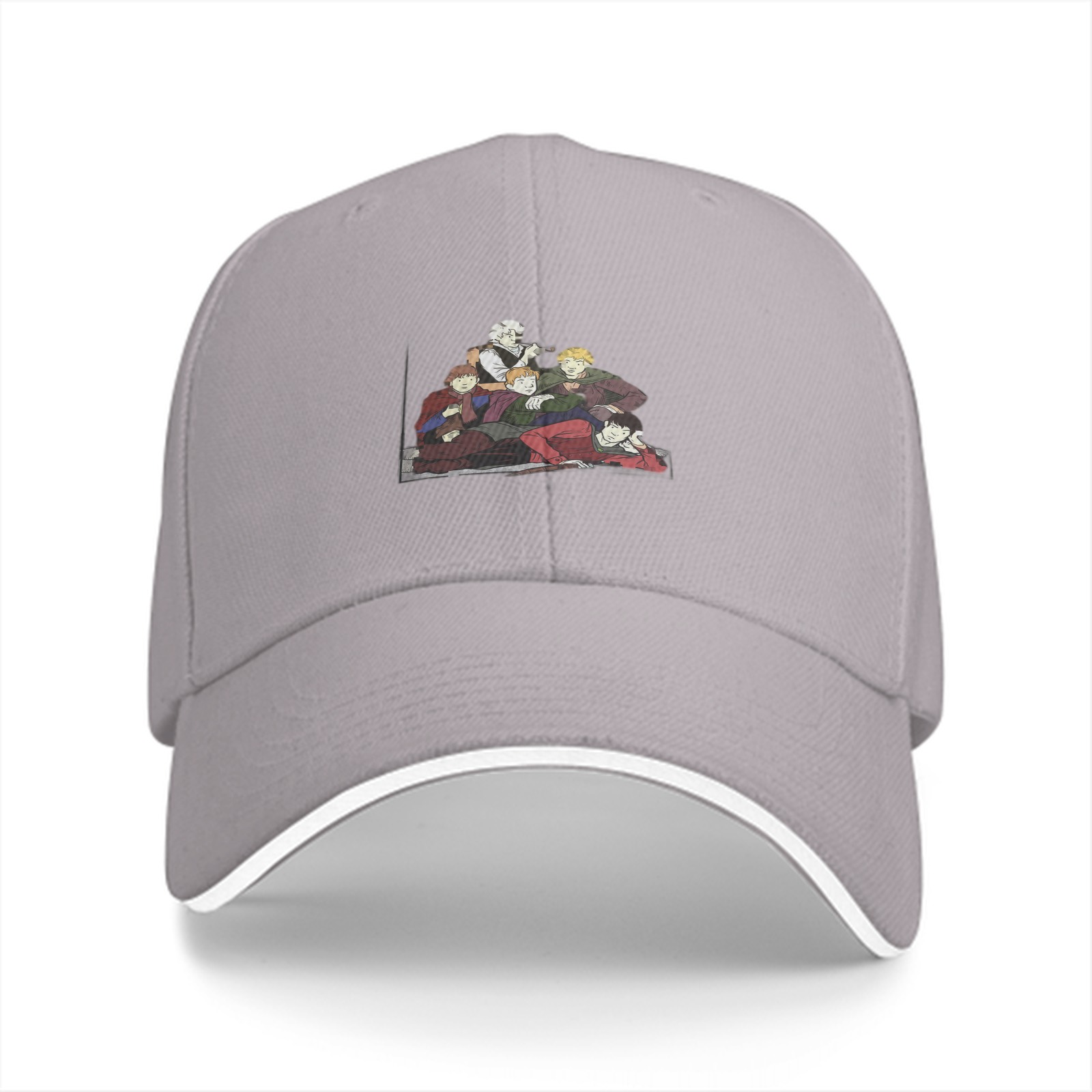 Black baseball cap with anime group character print