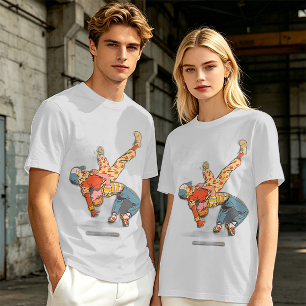 Olive T-Shirt With Clown Wrestling Graphic Print
