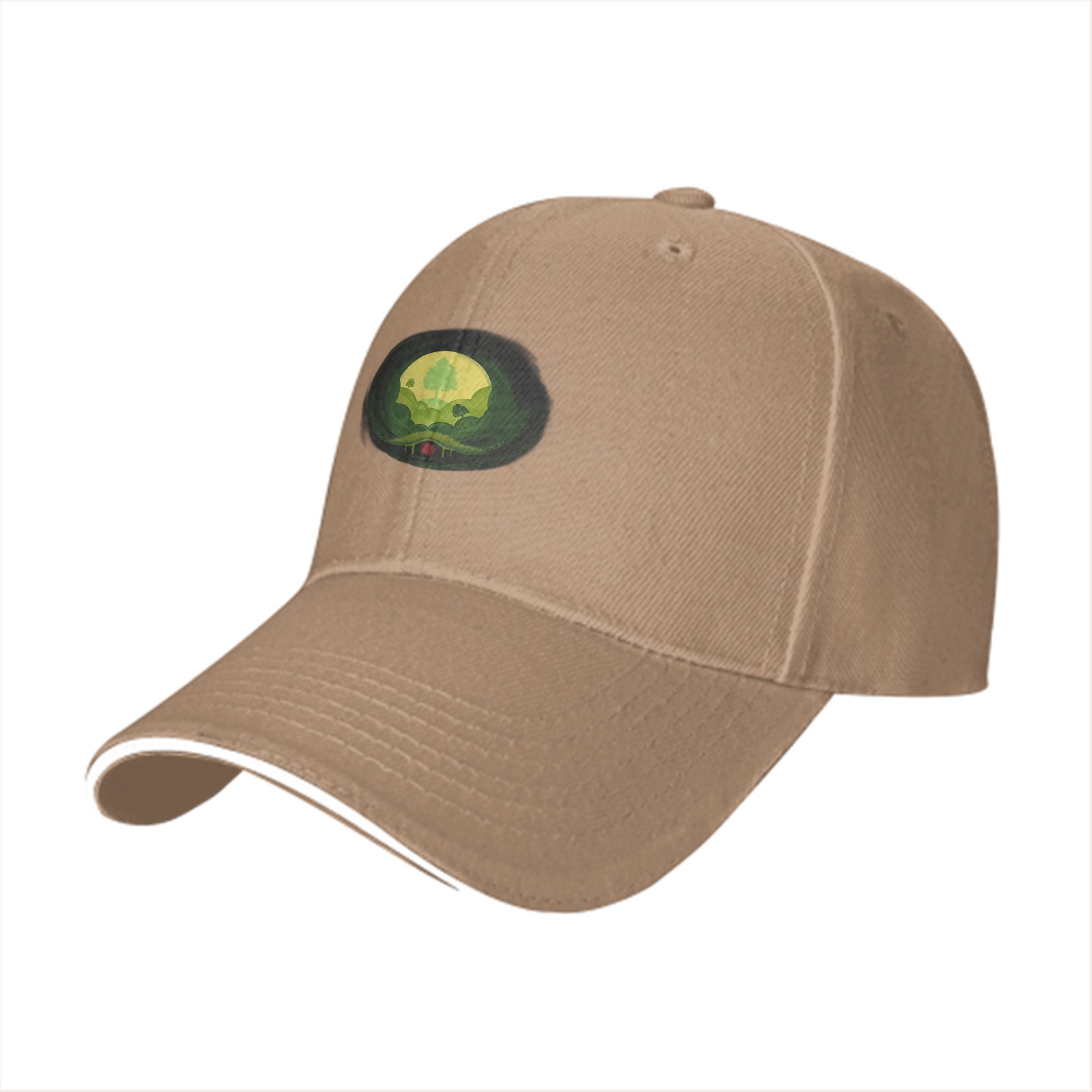 Black Baseball Cap With Nature Landscape Graphic Print