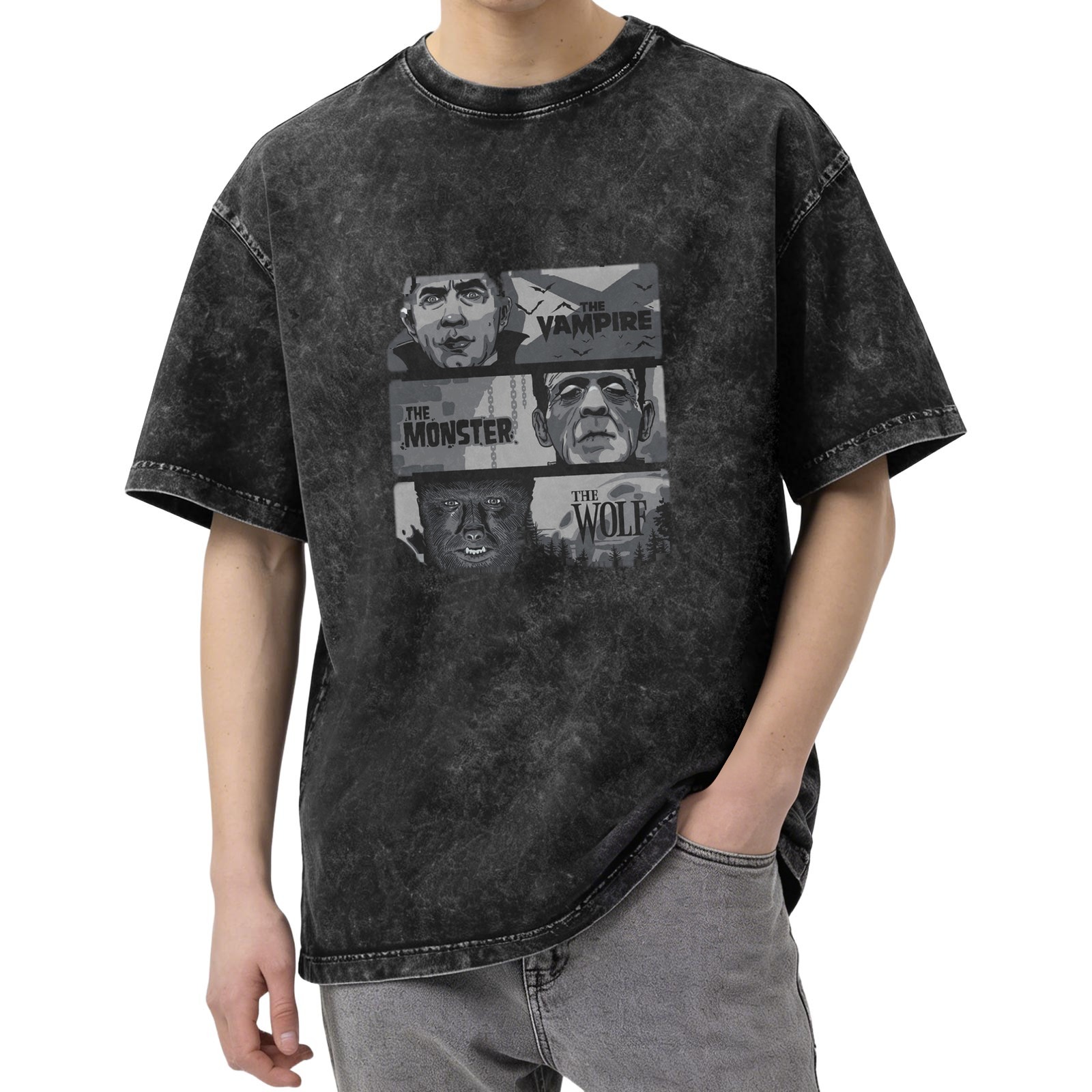 Vintage Horror Movie Monsters Graphic Oversized T-Shirt