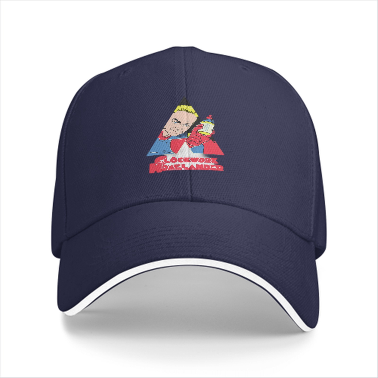 Black baseball cap with Clockwork Homelander graphic print