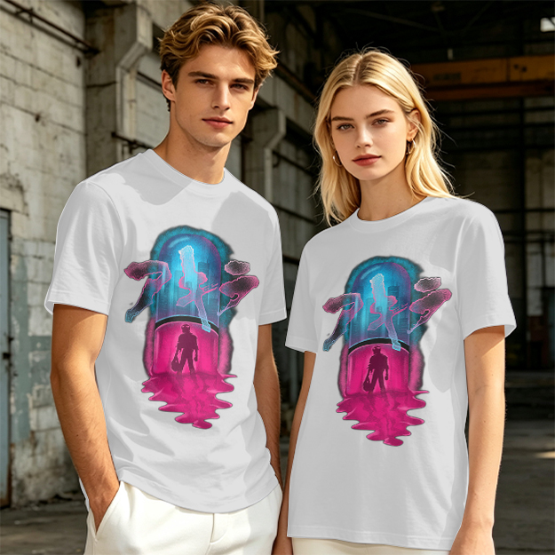 Olive T-Shirt With Neon Capsule Anime Inspired Graphic Print