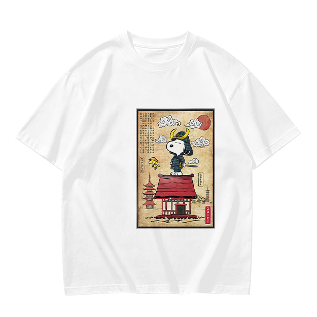 Olive T-Shirt with Samurai Snoopy Japanese Art Print