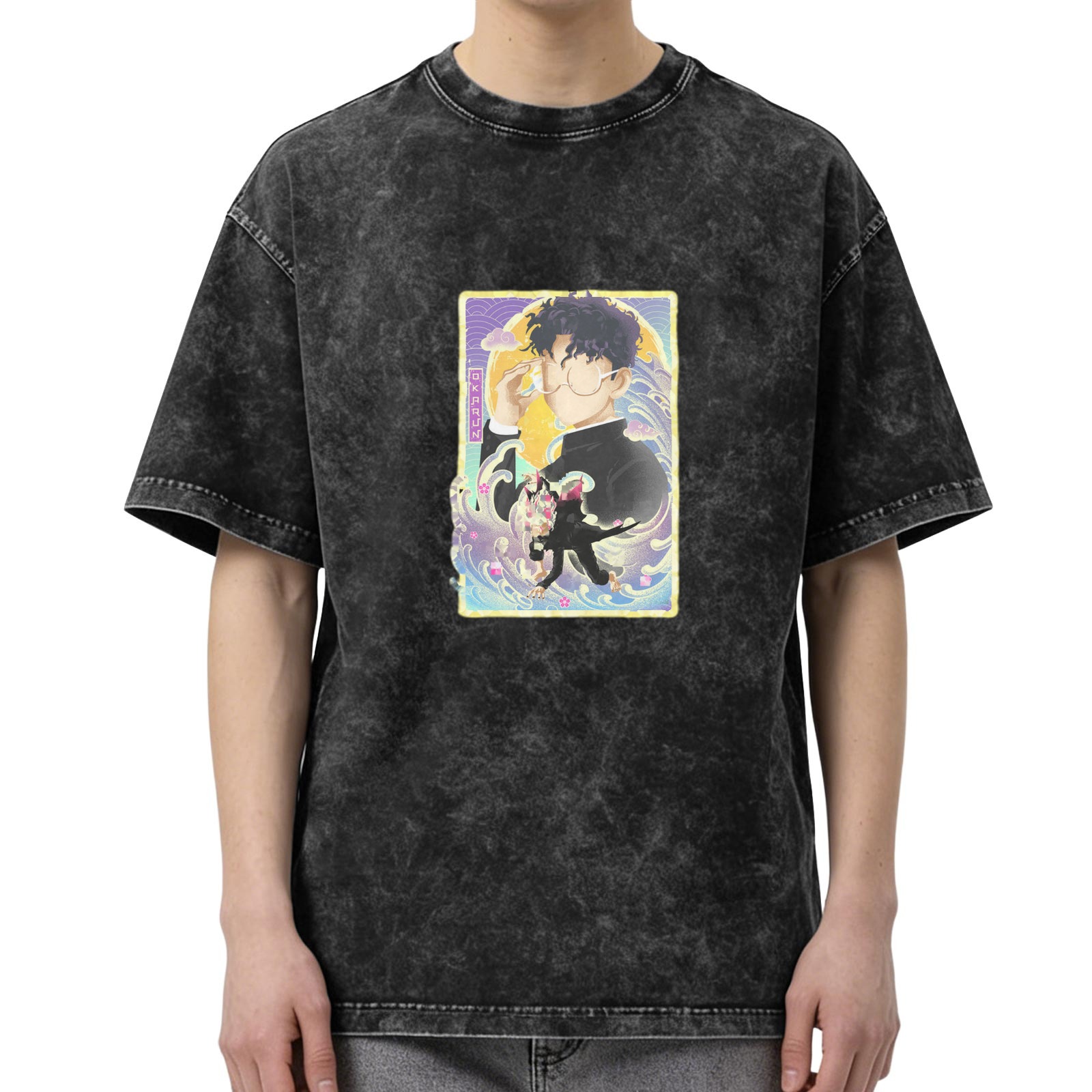 Oversized Vintage Wash Anime Graphic T-Shirt