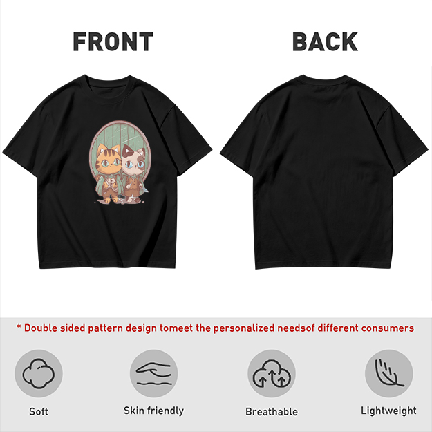 Olive Green T-Shirt With Cute Cat Fantasy Character Print