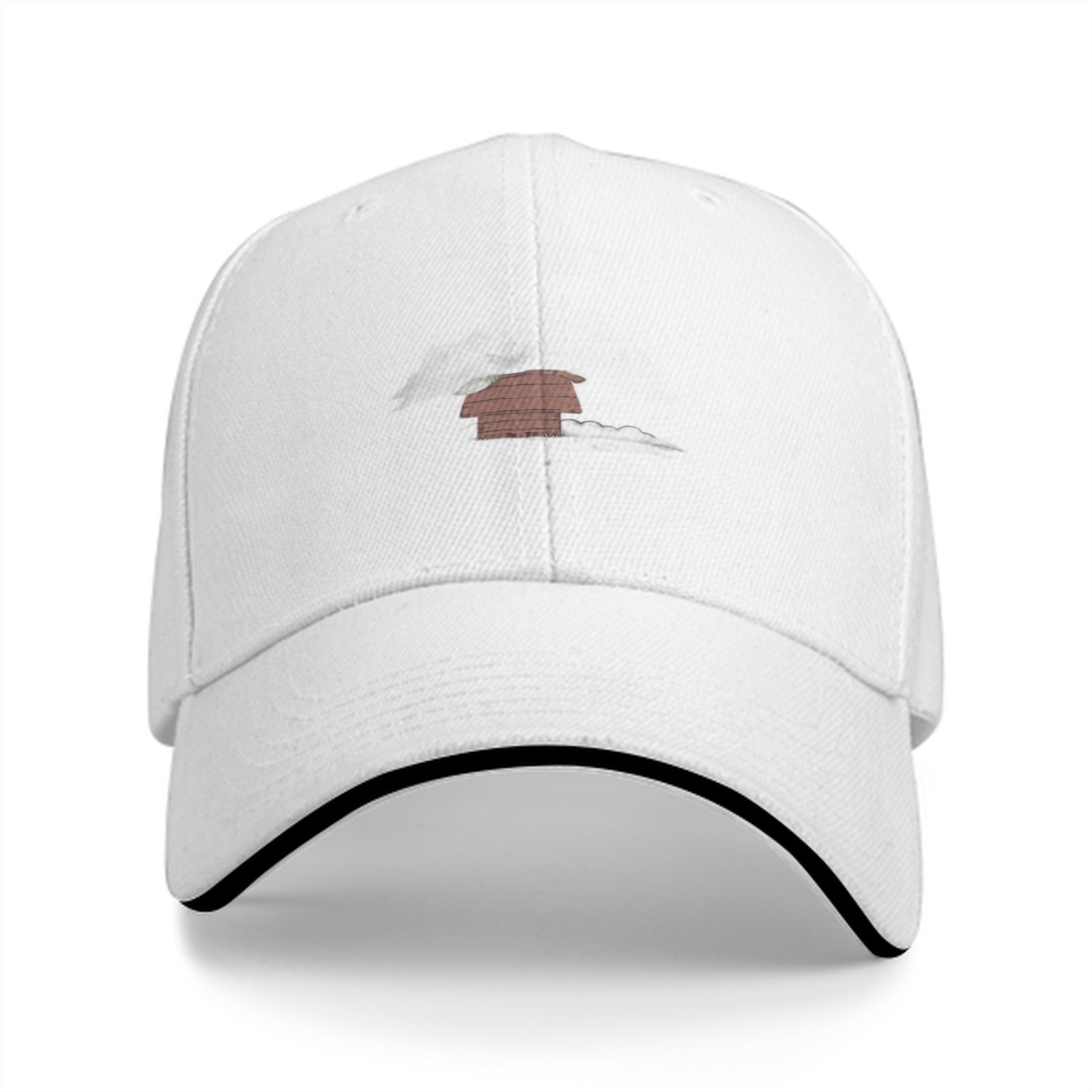 Black Baseball Cap With Small Red House Graphic Design