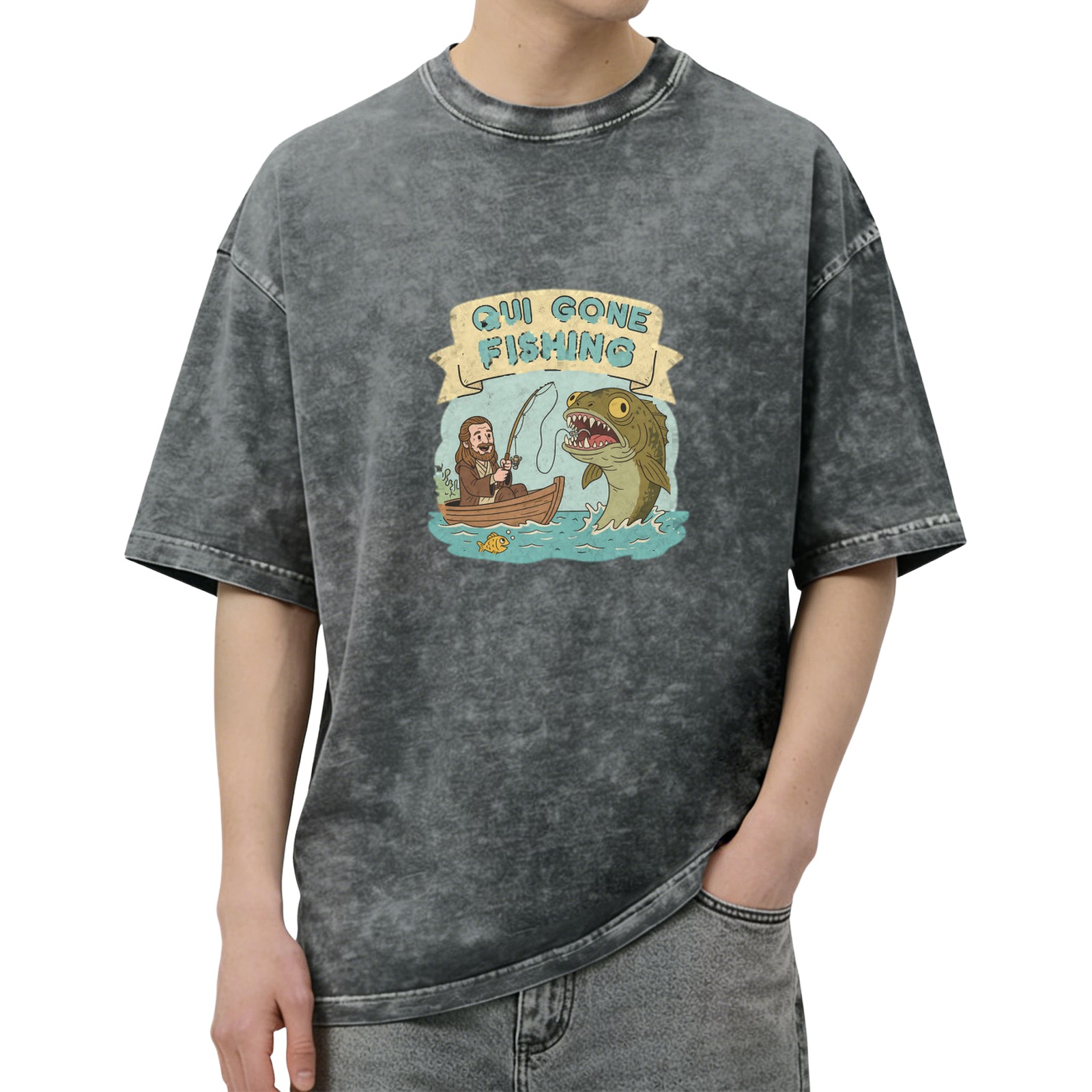 Qui Gone Fishing Funny Fisherman Graphic T-Shirt