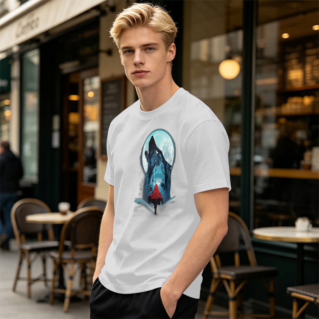 Olive T-Shirt With Red Riding Hood Wolf Moon Graphic