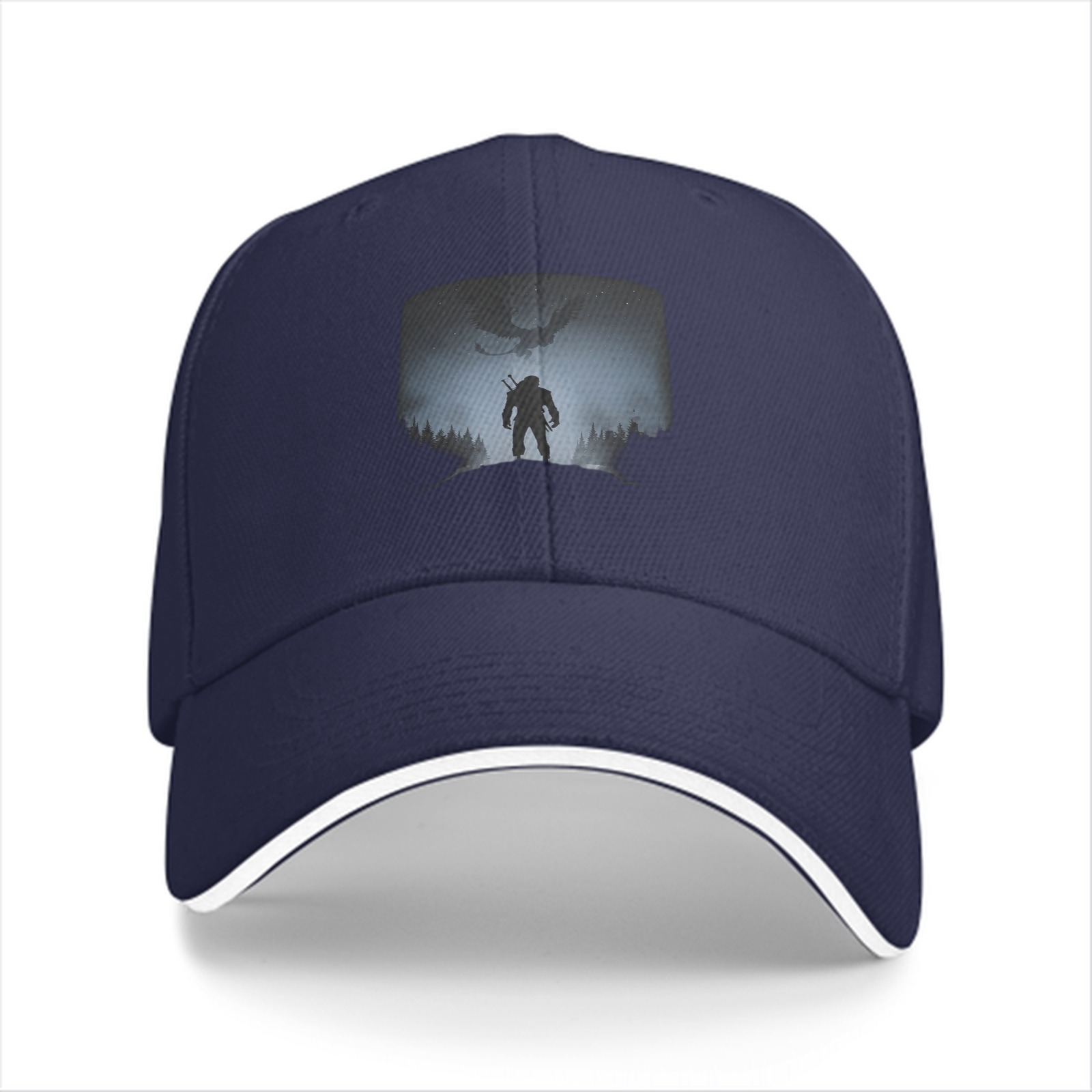 Black Baseball Cap With Witcher Monster Slayer Silhouette Art