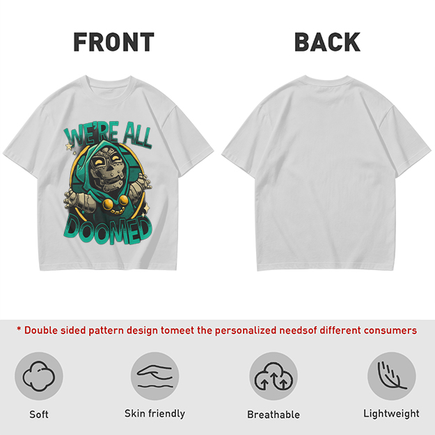 Olive T-Shirt Featuring 'We're All Doomed' Doom Character Art