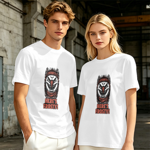 Olive T-shirt with Evil Snowman Here's Frosty Graphic Print