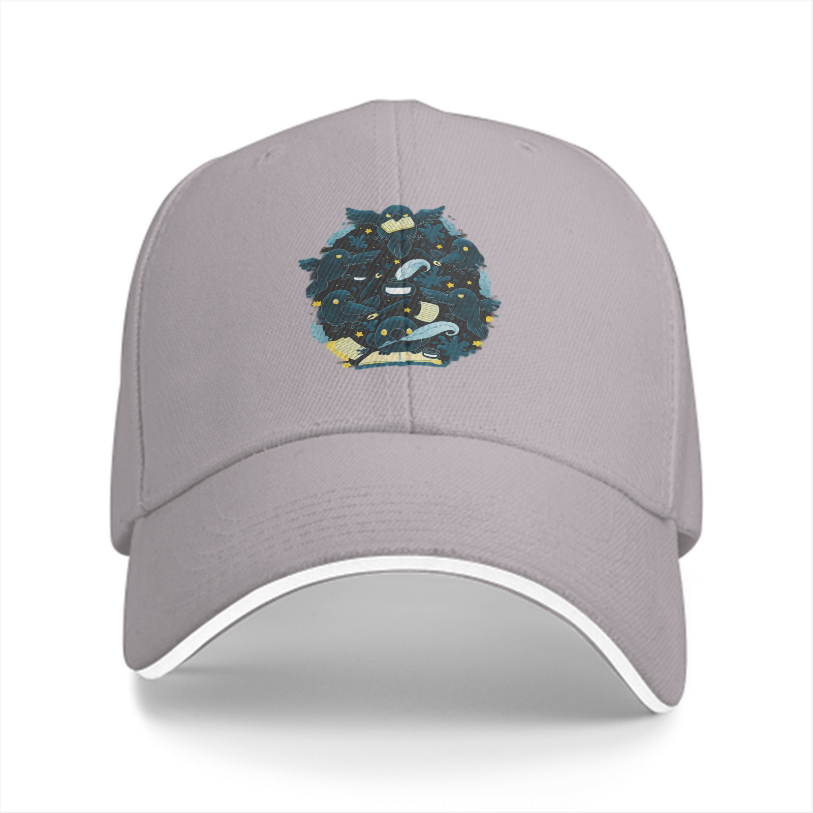 Black baseball cap with whimsical dark creature cluster graphic