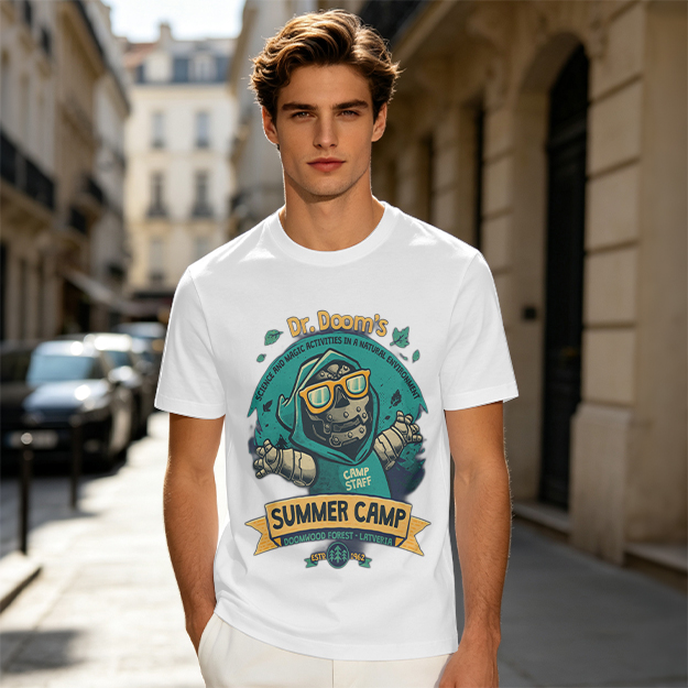 Dr. Doom's Summer Camp Themed Graphic T-Shirt