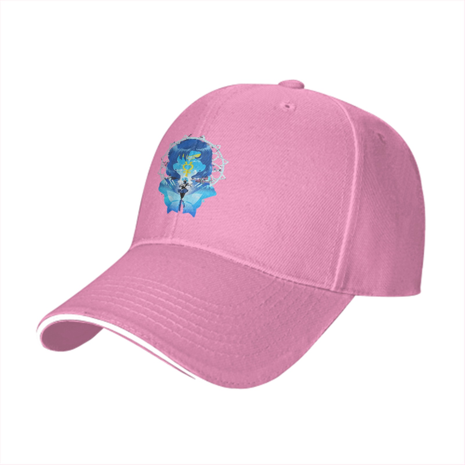 Black Baseball Cap With Blue Anime Character Art Print