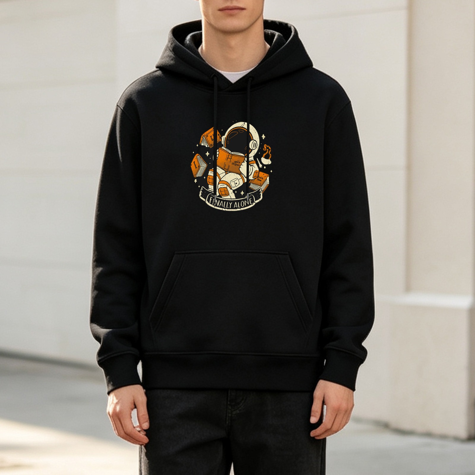 Astronaut Finally Alone Graphic Black Hoodie
