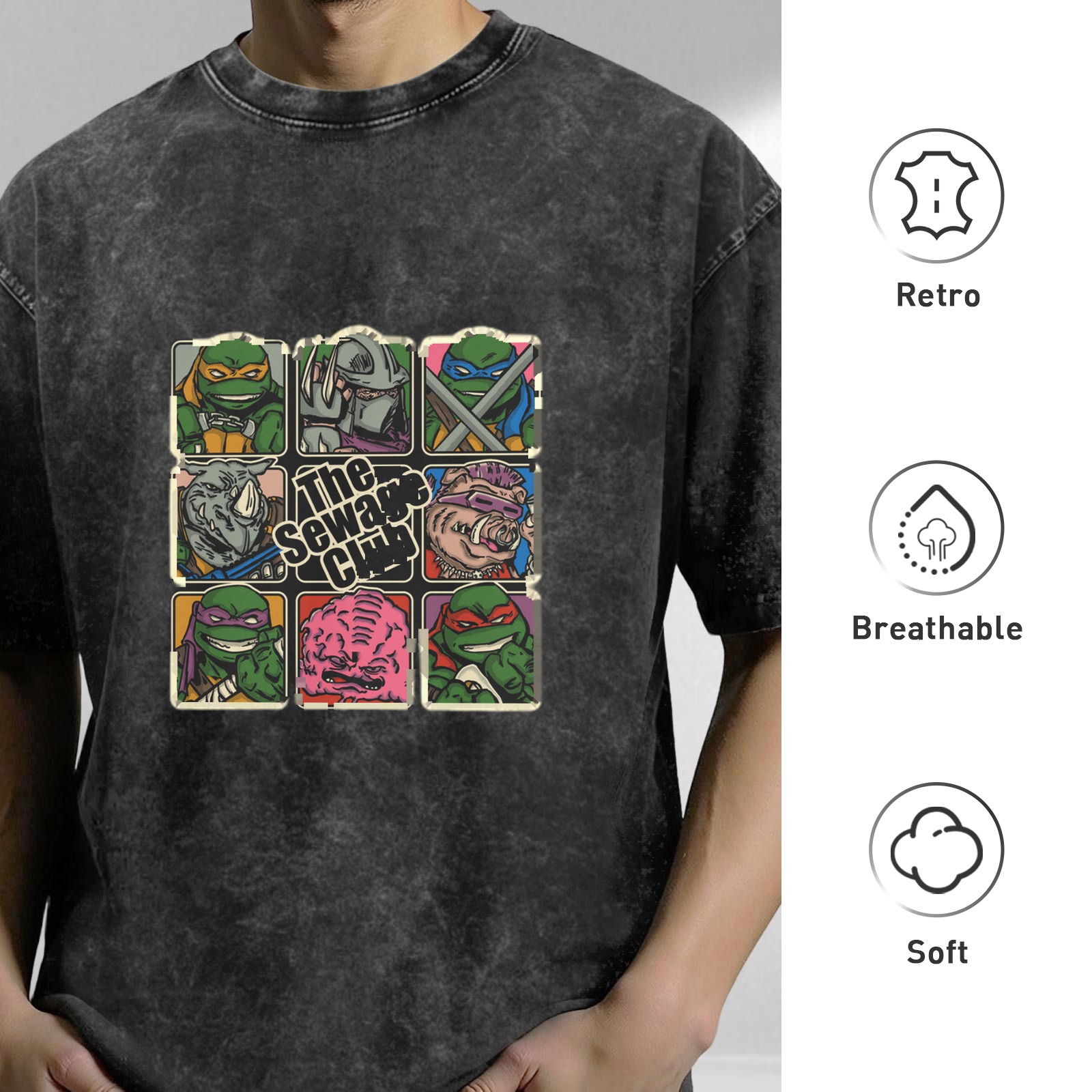 Vintage Teenage Mutant Ninja Turtles The Sewage Club Graphic T-Shirt