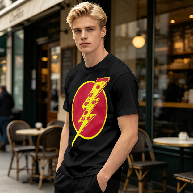 Olive T-Shirt With Pizza Lightning Bolt Graphic
