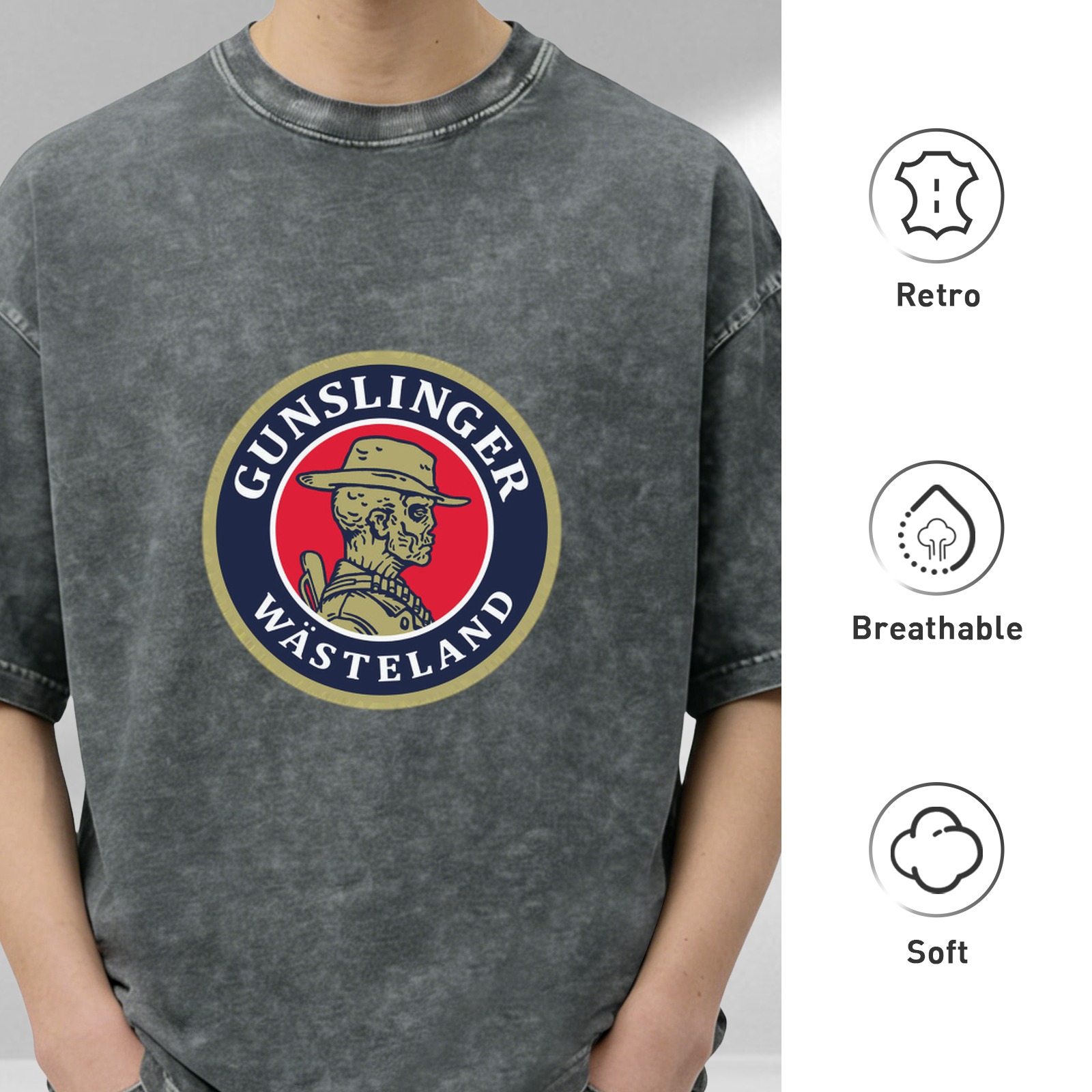 Wasteland Gunslinger Skeleton Graphic Stonewashed T-Shirt
