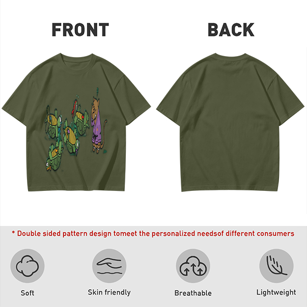 Olive Graphic Tee With Ninja Turtles and Splinter Print