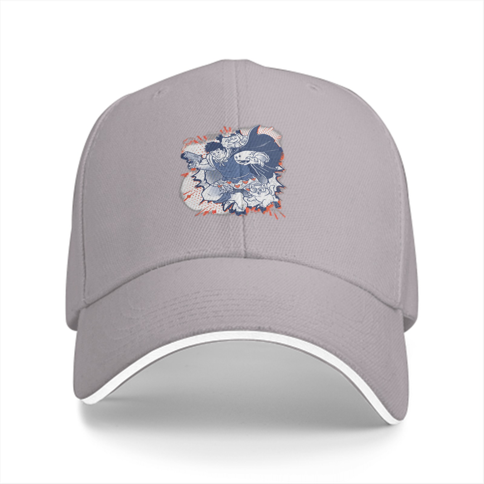 Black Baseball Cap With Anime Character Graphic Print
