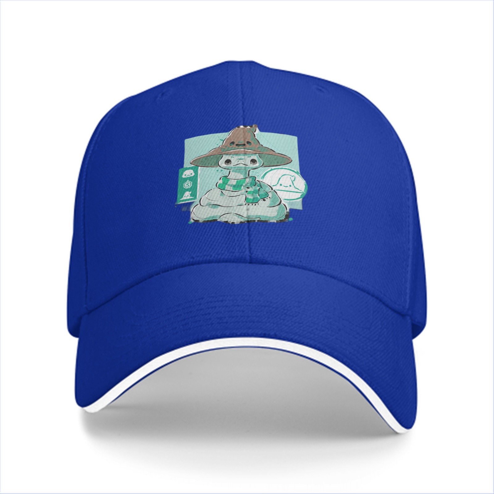 Black Baseball Cap With Cute Witch Snake Character Graphic
