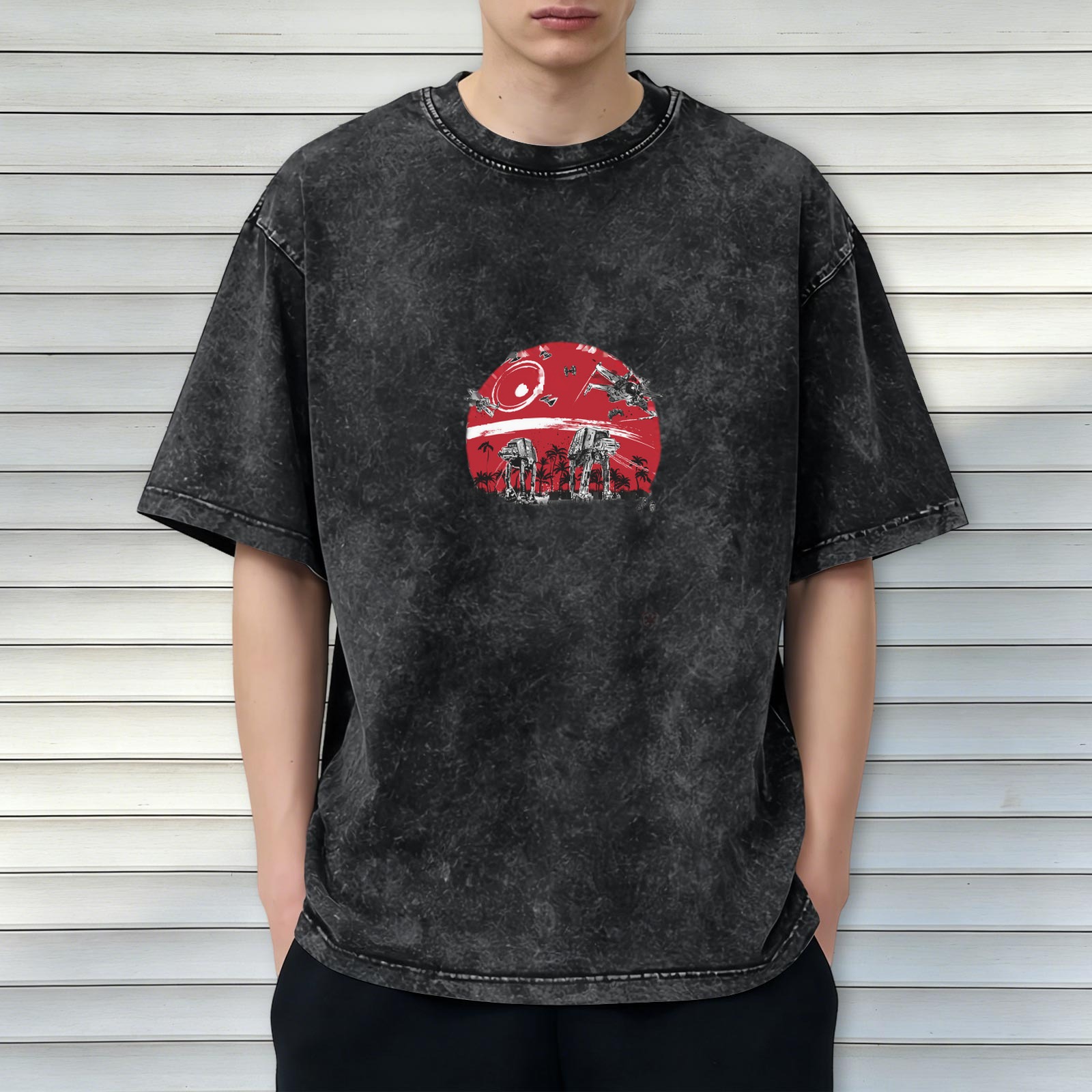 Washed Black Star Wars Graphic T-Shirt with Red Battle Scene Print