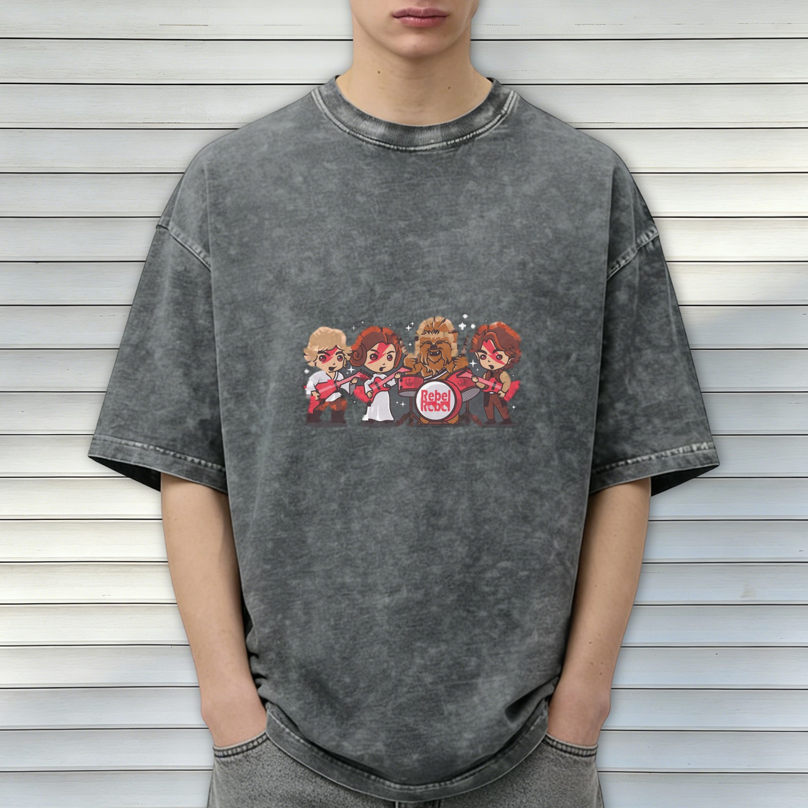 Star Wars Rebel Rebel Band Graphic Oversized Acid Wash T-Shirt