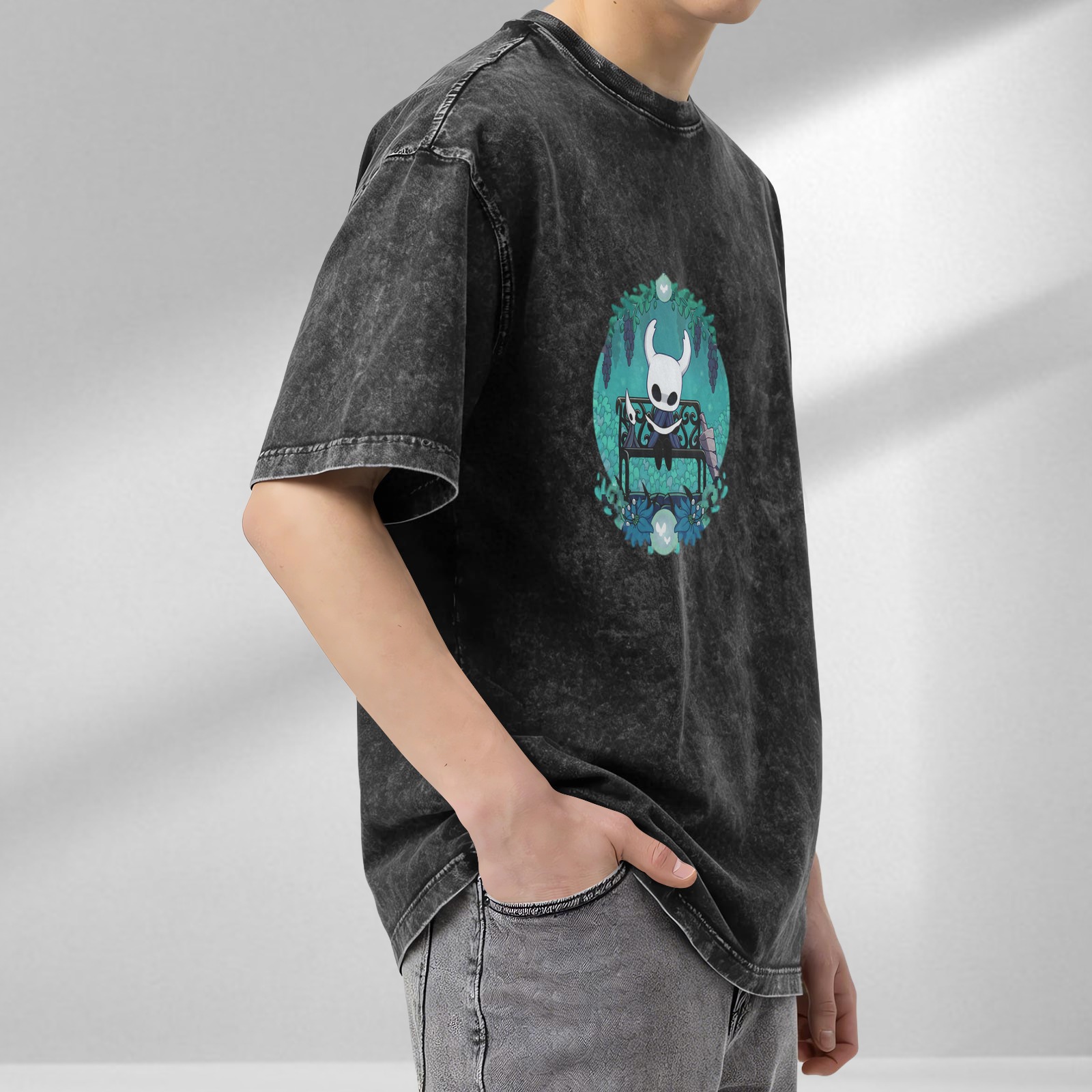 Hollow Knight Character Graphic Stonewashed Black T-Shirt