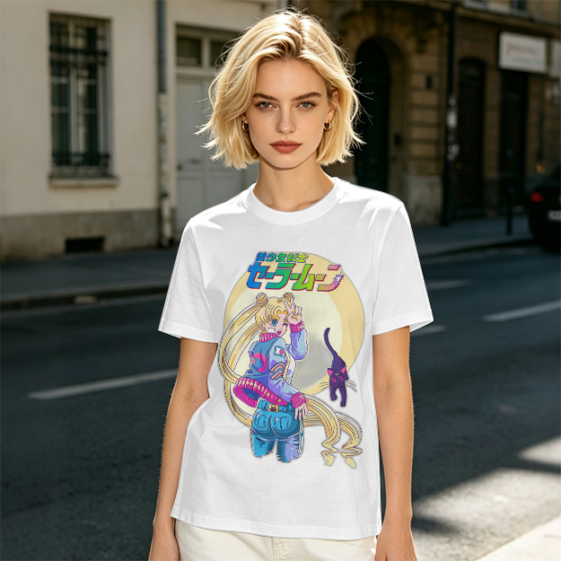 Olive anime graphic t-shirt featuring Usagi and Luna