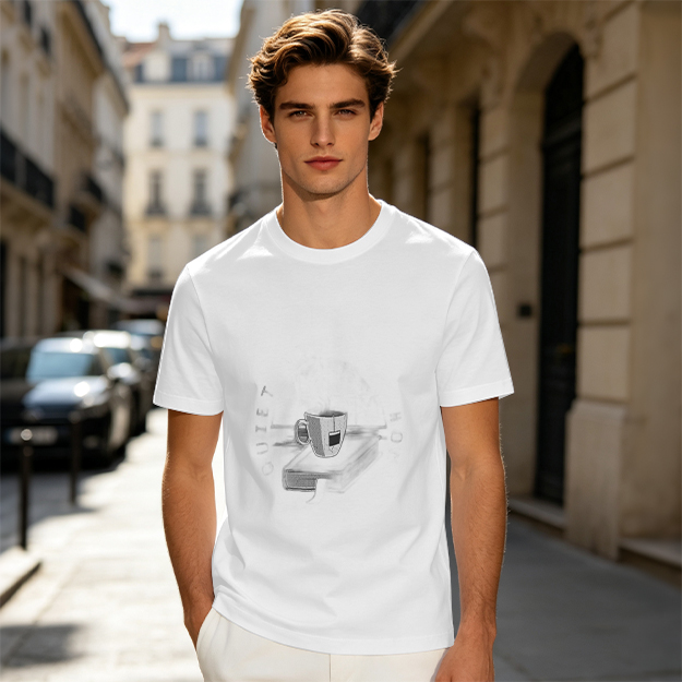 Olive Green Crewneck T-Shirt With Coffee Cup Graphic Print
