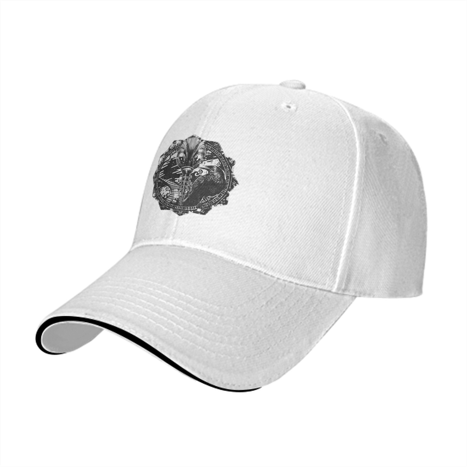 Black Baseball Cap With Alien Emblem Graphic Design