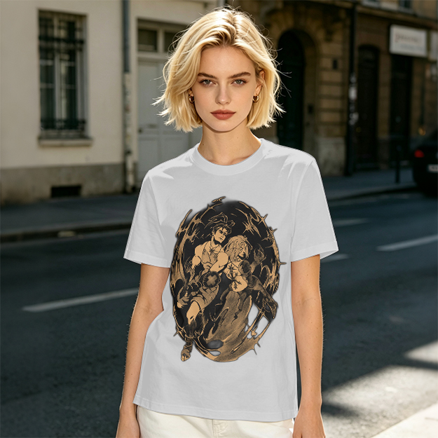 Olive Graphic Tee with Dynamic Anime Character Art Print