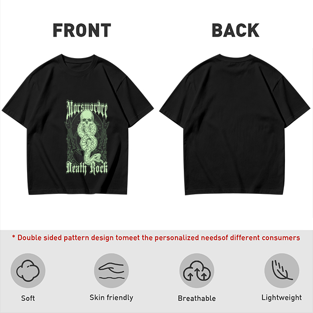Olive graphic t-shirt with skull snake death rock design