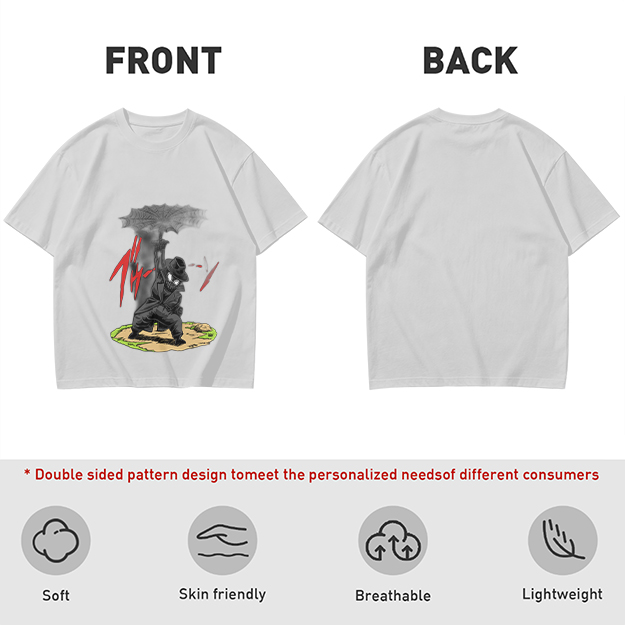Olive T-shirt with Dark Umbrella-Wielding Character Graphic