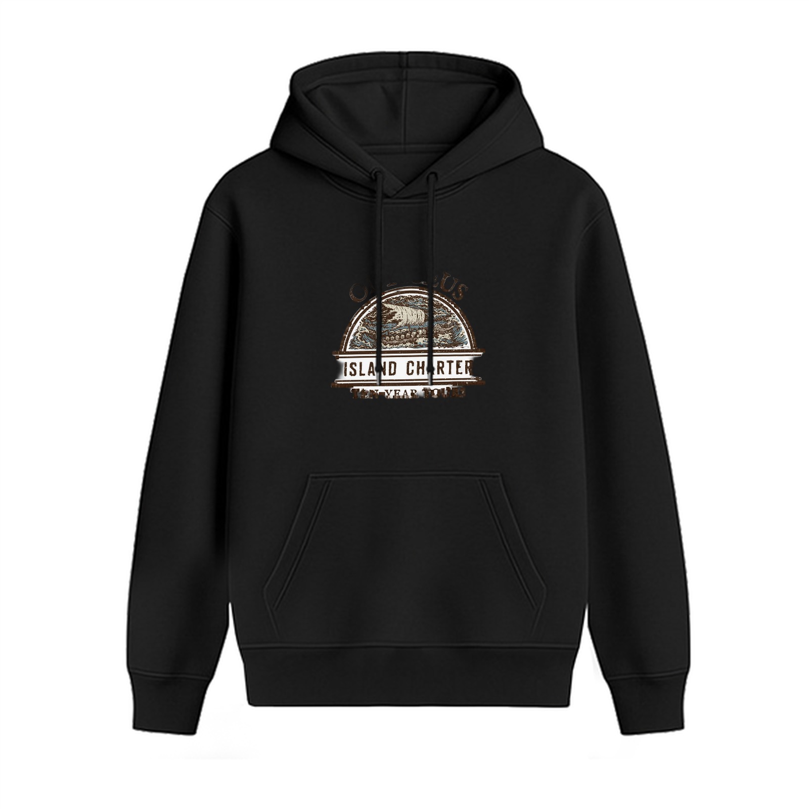 Black Hoodie with Island Charter Graphic Print