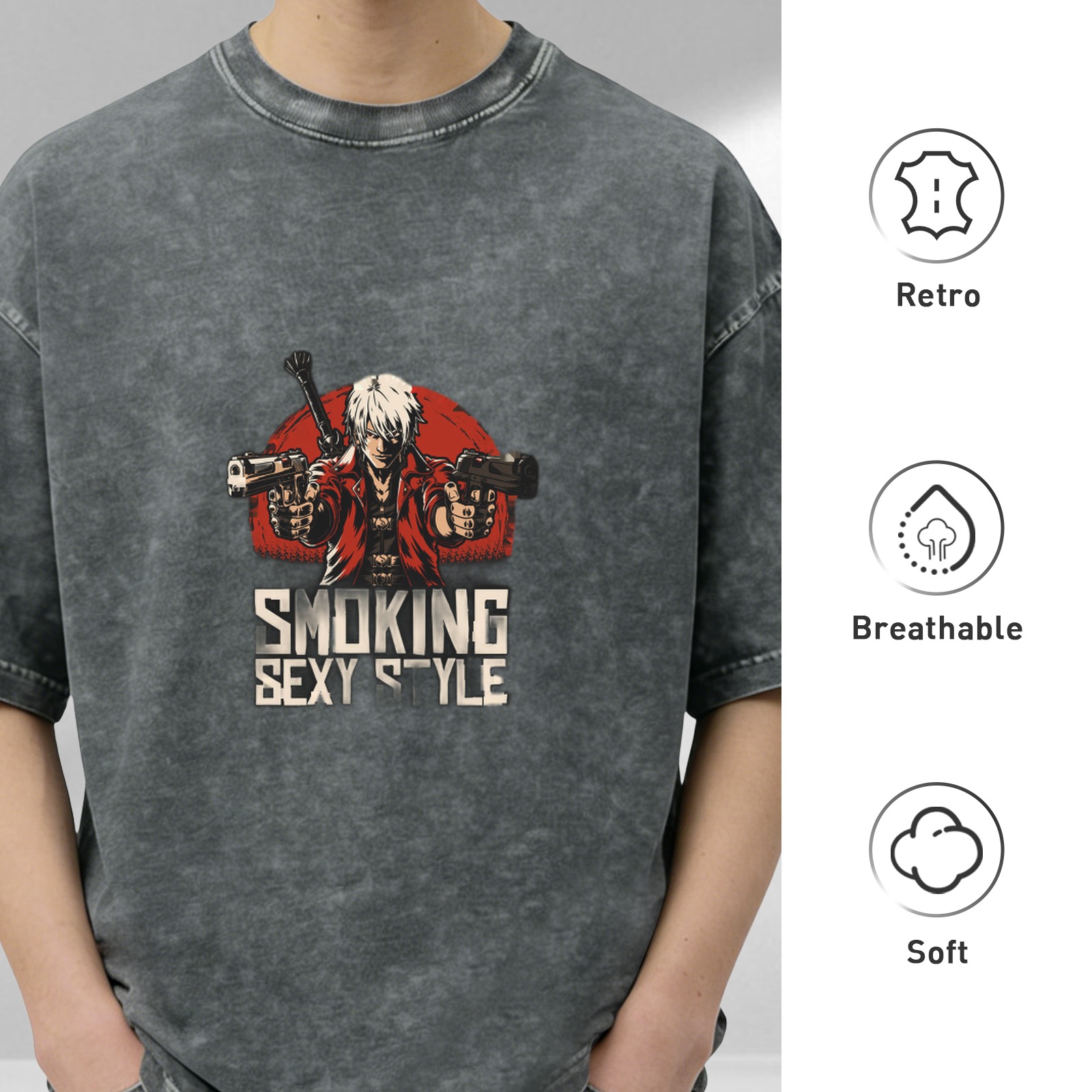 Devil May Cry Inspired Oversized Stonewashed Graphic T-Shirt