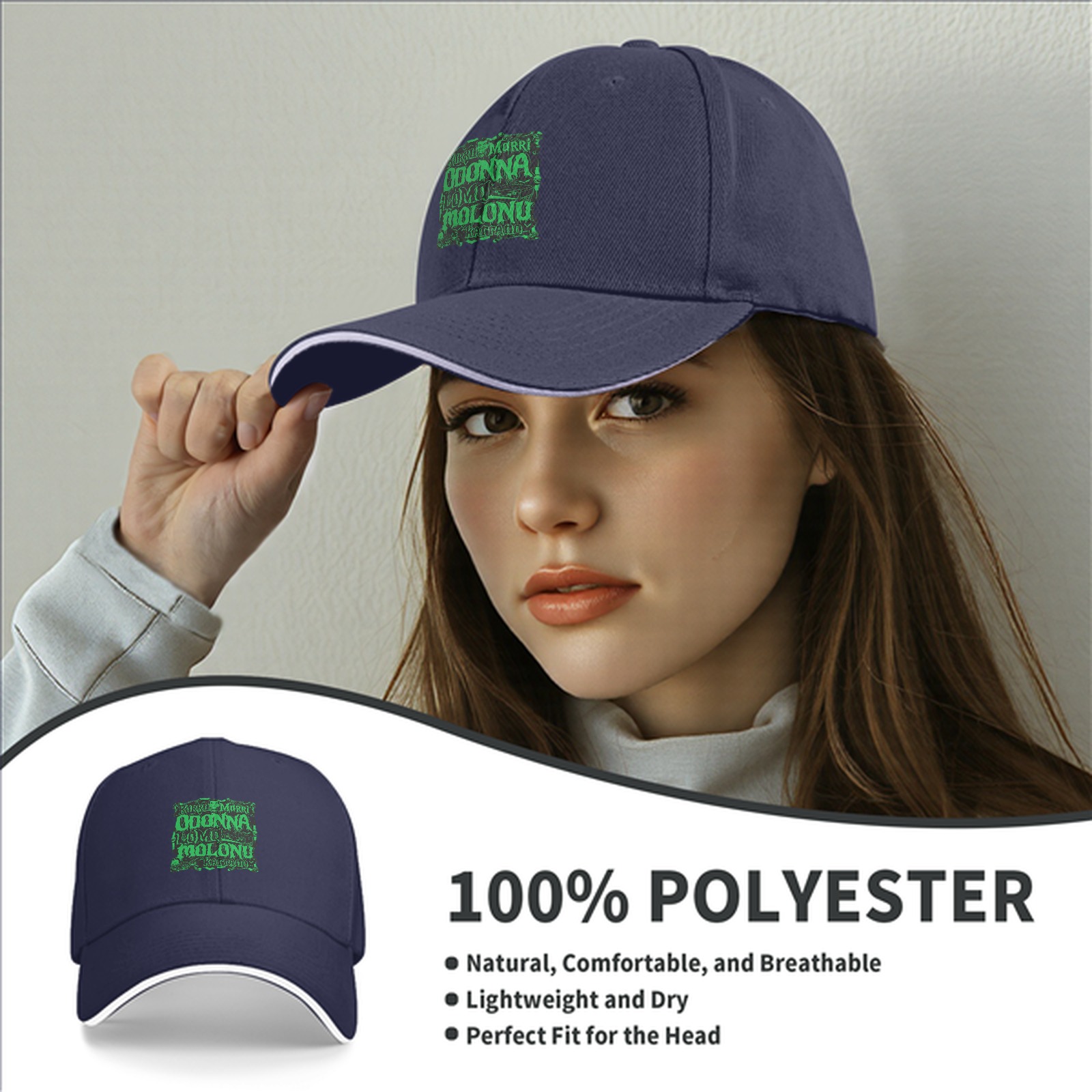 Black Baseball Cap with Green Mystical Text Graphic