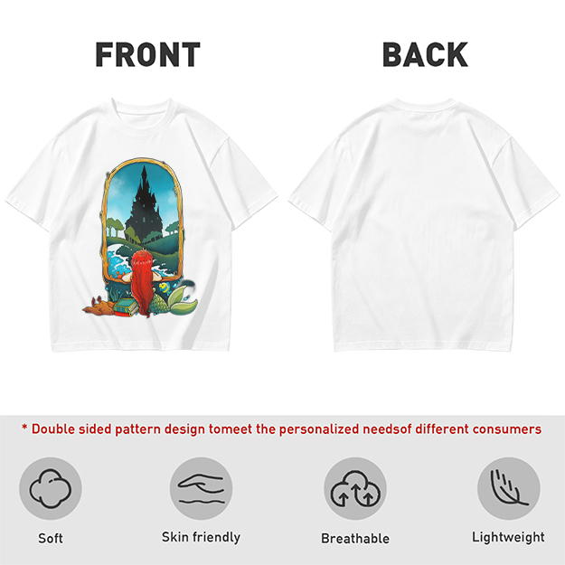 Olive T-Shirt With Mermaid Looking At Castle Art Print