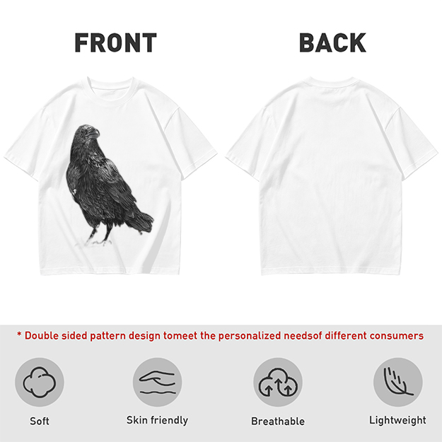 Olive Green T-Shirt With Detailed Raven Graphic Print