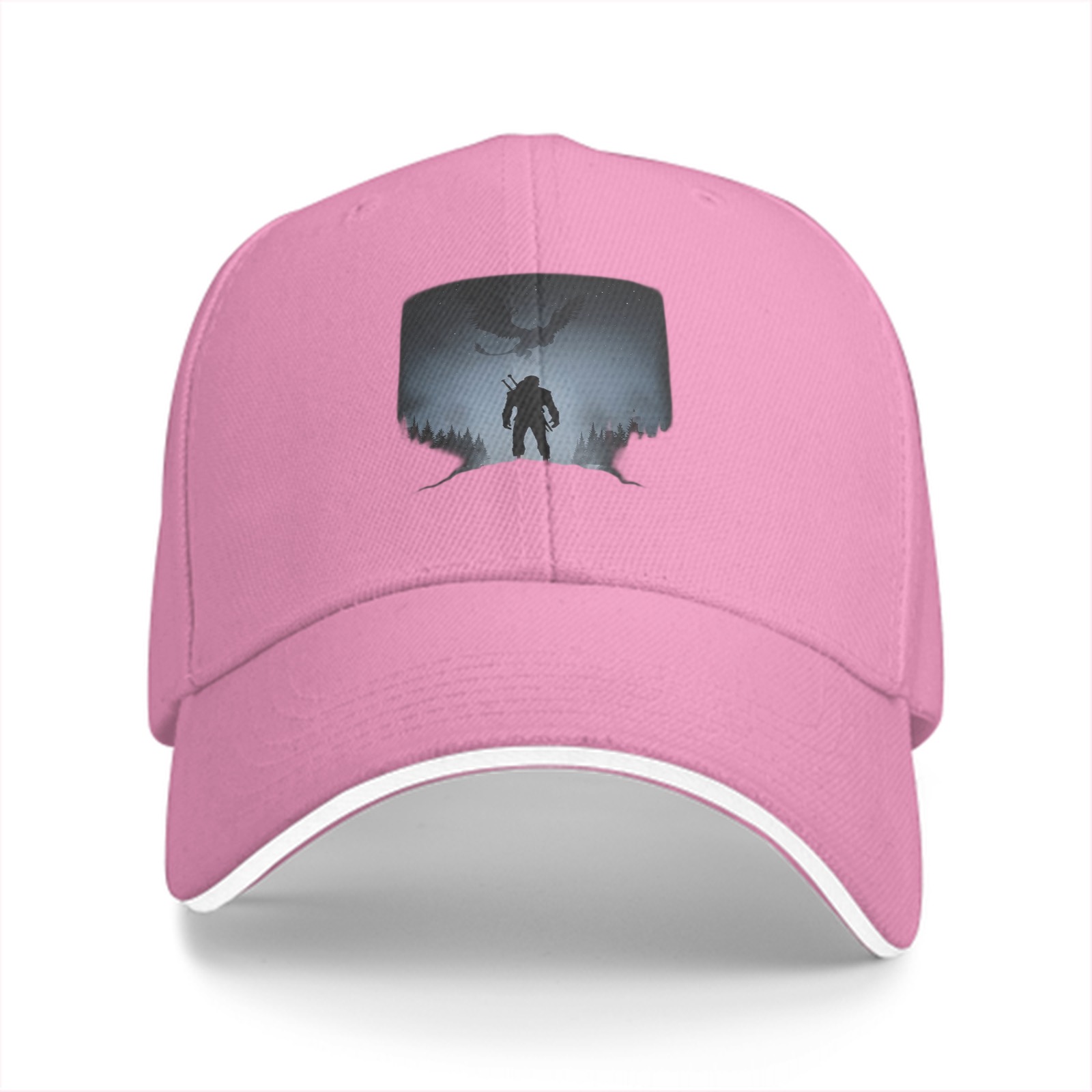 Black Baseball Cap With Witcher Monster Slayer Silhouette Art
