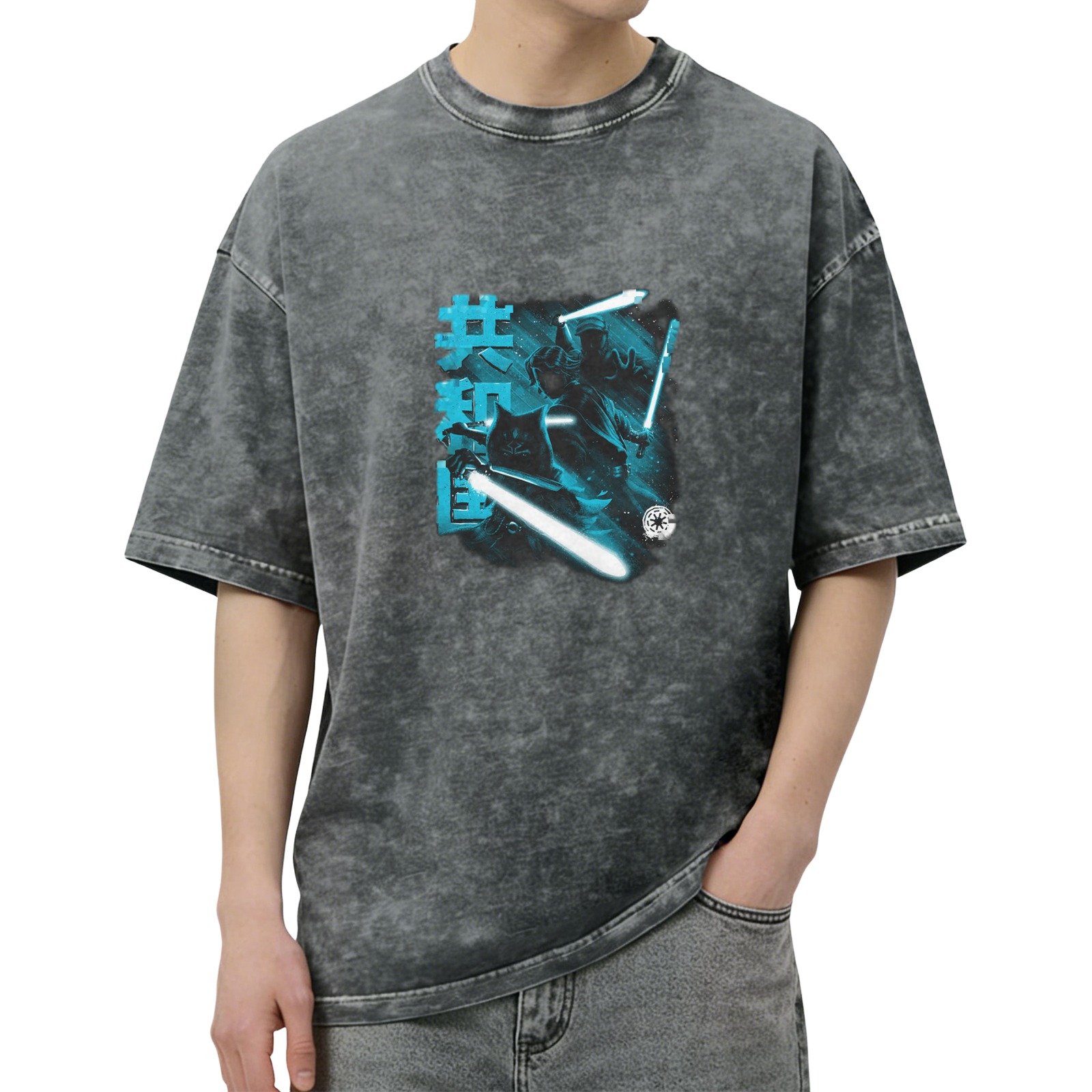 Star Wars Jedi Lightsaber Graphic Acid Wash Cotton T-Shirt