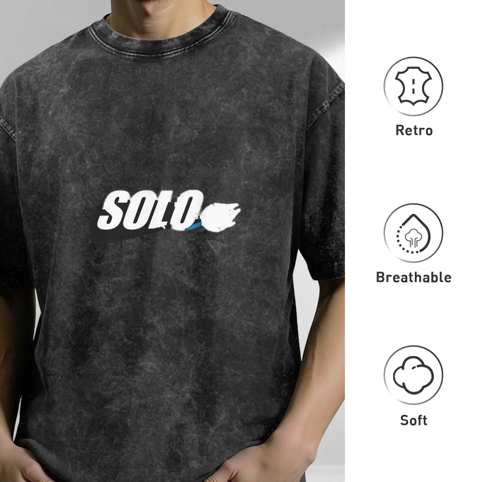 Oversized Acid Wash Black T-Shirt with SOLO Graphic Print