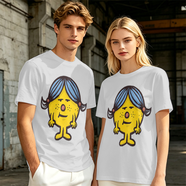 Olive Green T-Shirt With Grumpy Yellow Cartoon Girl Print
