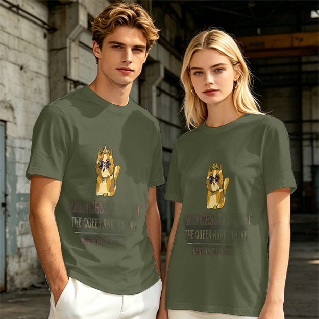 Olive T-Shirt With Princess Cat Graphic And Sunglasses