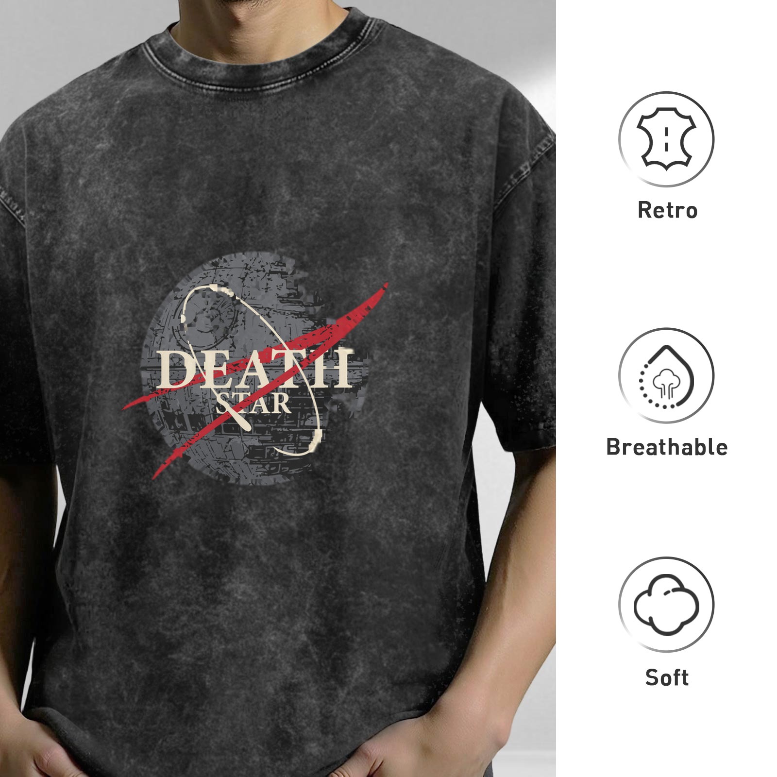 Washed Black Death Star Graphic T-Shirt
