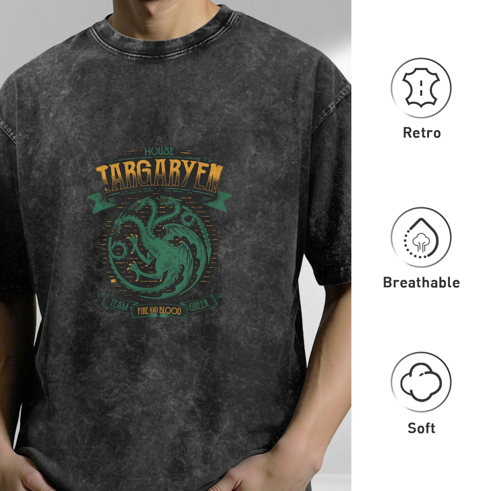 House Targaryen Team Green Fire and Blood Vintage T-Shirt