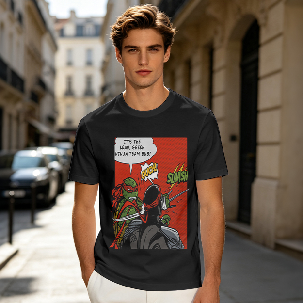 Olive T-Shirt with Ninja Turtles Comic Print