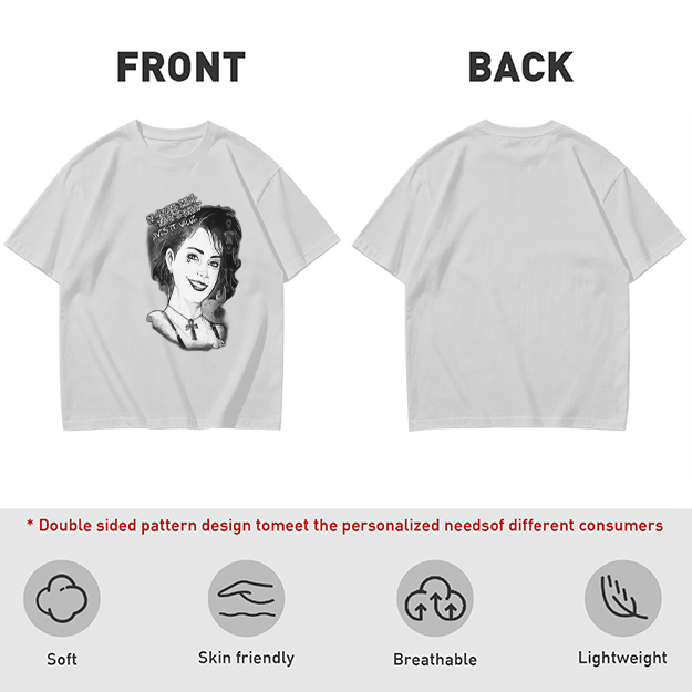 Olive T-Shirt with Black and White Portrait Print