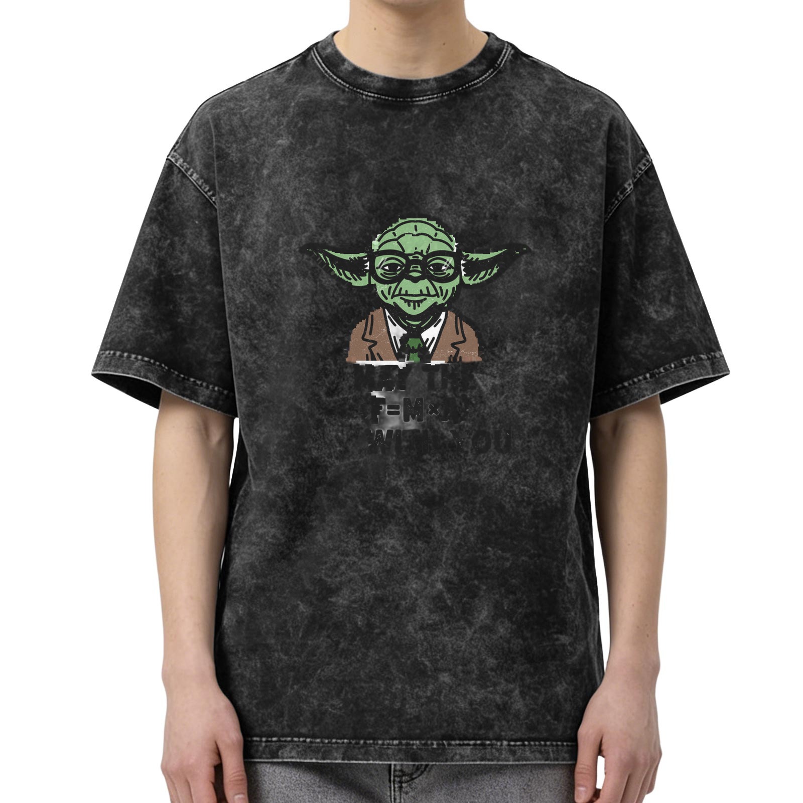 Star Wars Yoda Graphic Print Acid Wash Short Sleeve T-Shirt for Men