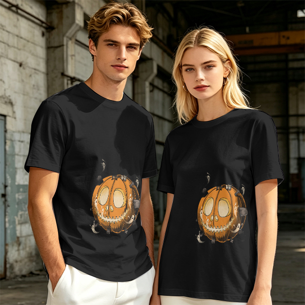 Olive Green T-Shirt With Spooky Halloween Pumpkin Ghost Print